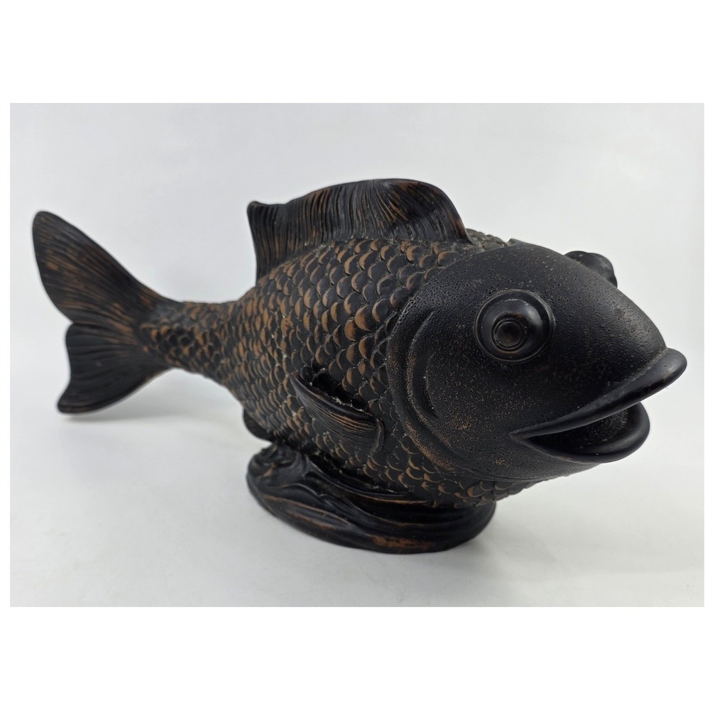 Vintage Resin Koi Fish Figurine Bronze Tone Carp Sculpture Nautical Decor